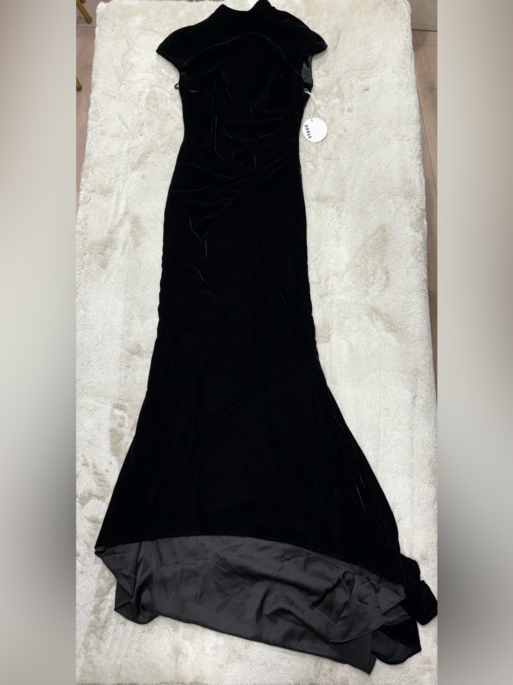 NWT STAUD Tina Maxi MockNeck Open Back Rushed Gown Dress, size 4 - Picture 5 of 16